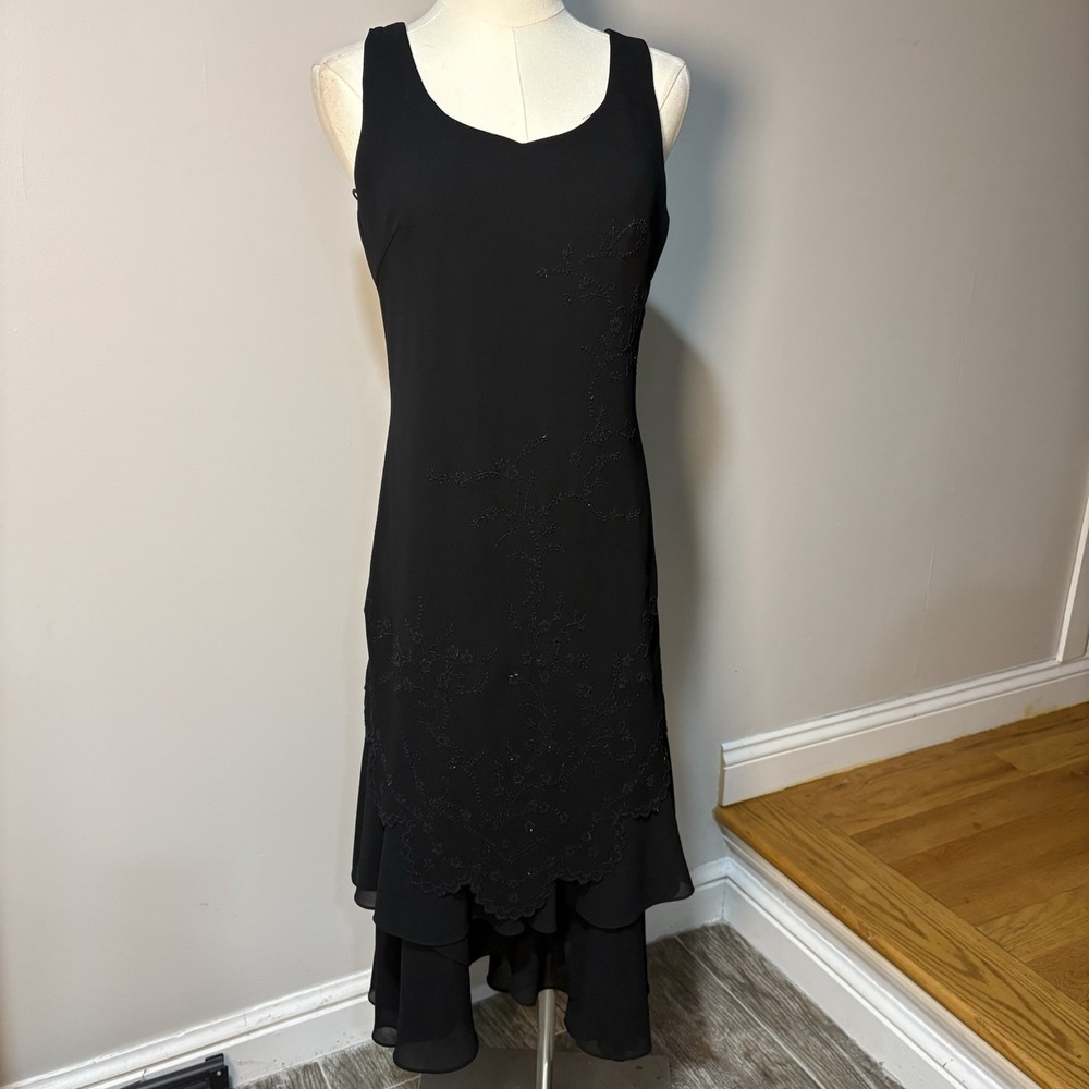 VTG Y2K 90s Black Asymmetrical Midi Dress Whimsigoth Dark Fairy Witchy Sz S/M